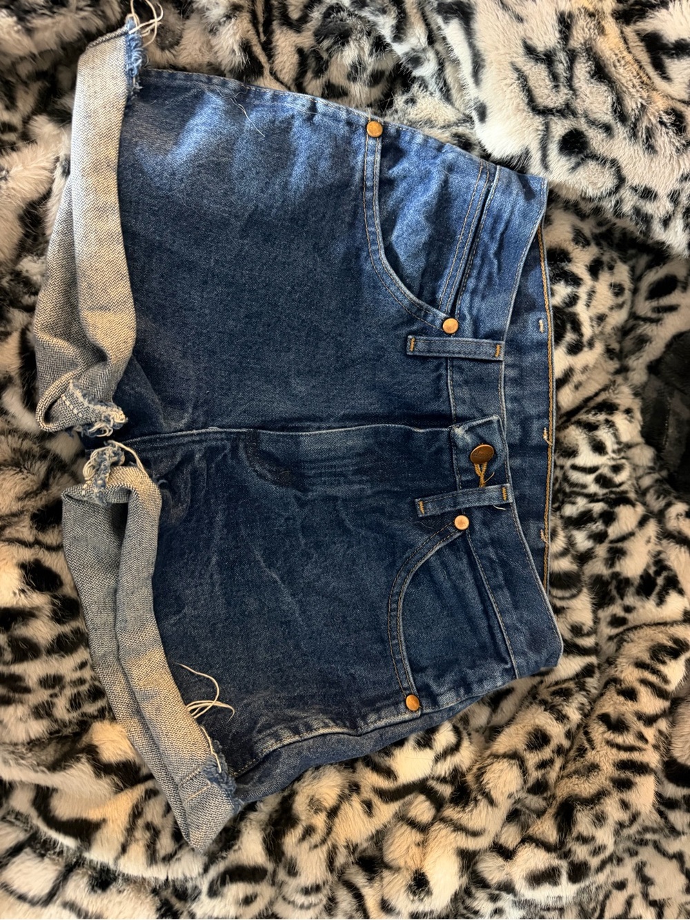 Wrangler Dark Blue Rolled-Hem Denim Shorts